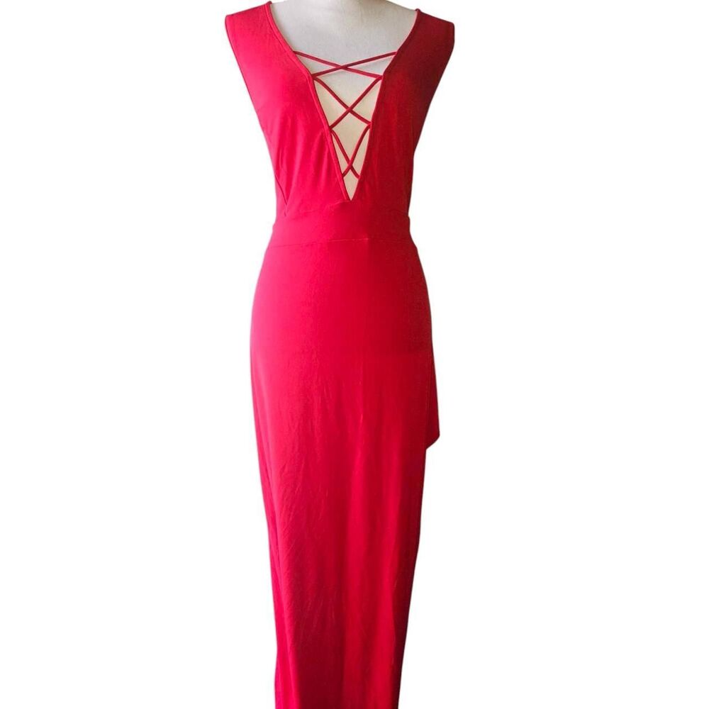 NWT Women's 2XL Curvy Sense Extreme Plunge & High Slit Red Dress